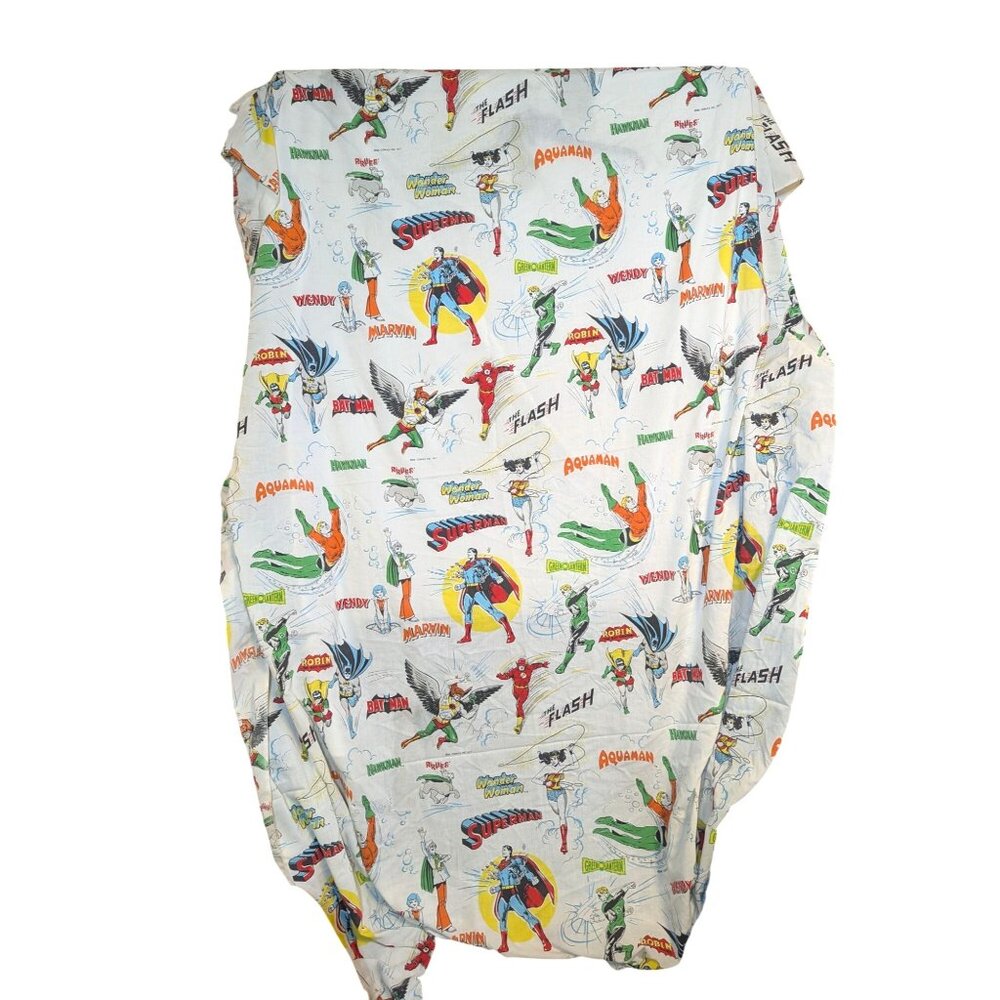 Vintage 1977 DC Comics Superman Wonder Woman Flat Sheet Muslin 50/50 Cotton Poly